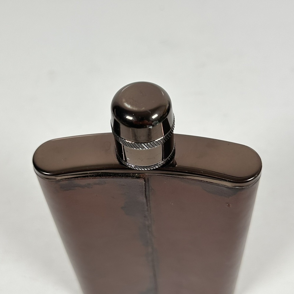 Pocket Hip Flask 'Equestrian' Made In England 8oz Brown Leather Fast Shipping - Picture 3 of 5